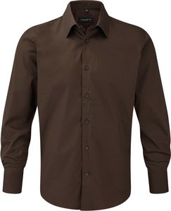 Russell Collection RU946M - Men's Long Sleeve Fitted Shirt Chocolate