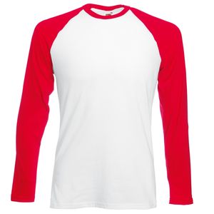 Fruit of the Loom SS028 - Long sleeve baseball tee White/ Red