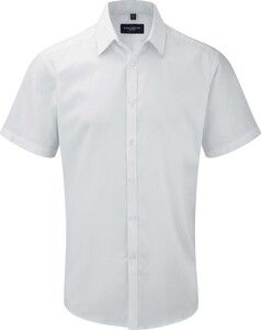 Russell Collection RU963M - Mens' Short Sleeve Herringbone Shirt White