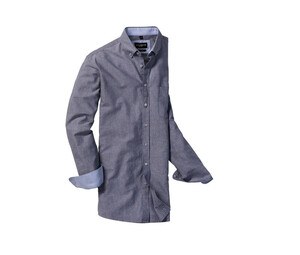Russell Collection RU920M - MEN'S LONG SLEEVE TAILORED WASHED OXFORD SHIRT Oxford Navy/Oxford Blue