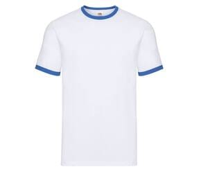 Fruit of the Loom SC245 - Ringer Men's T-Shirt 100% Cotton White / Royal Blue