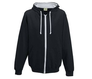 AWDIS JH053 - Contrast zipped hoodie Jet Black / Heather Grey