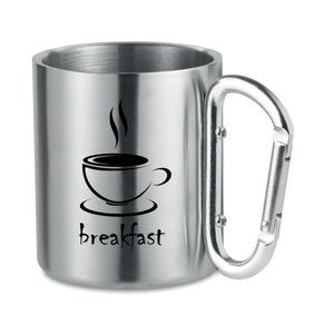 GiftRetail MO8313 - Stainless steel mug with carabiner handle. matt silver