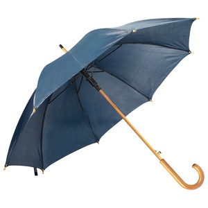 EgotierPro 39529 - Automatic Wooden Handle Umbrella, 190T Polyester CLOUDY Navy Blue
