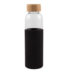 EgotierPro 50019 - Glass Bottle with Bamboo Cap, 500ml GIN Black