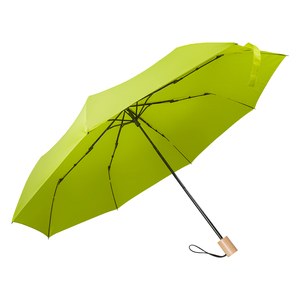 EgotierPro 50651 - RPET Pongee Folding Umbrella with Wooden Handle PUCK