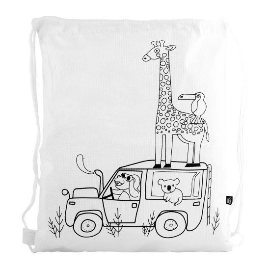 EgotierPro 52046 - White RPET Bag with Animals & Crayons SAFUN
