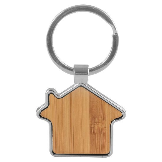 EgotierPro 52534 - Bamboo and Metal House-Shaped Keychain SAMOS