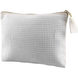 EgotierPro 53034 - Waffle Cotton Toilet Bag with Golden Handle SENA White