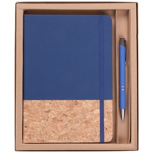 EgotierPro 53590 - Cork Notebook and Rubber Pen Set ECLIPSE Blue