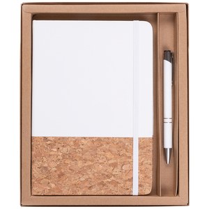 EgotierPro 53590 - Cork Notebook and Rubber Pen Set ECLIPSE White