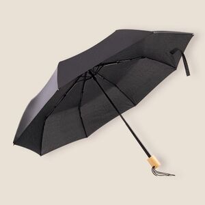EgotierPro 50651 - RPET Pongee Folding Umbrella with Wooden Handle PUCK