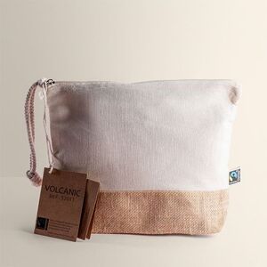 EgotierPro 52011 - Fairtrade Cotton Zip Pouch with Cord Handle VOLCANIC